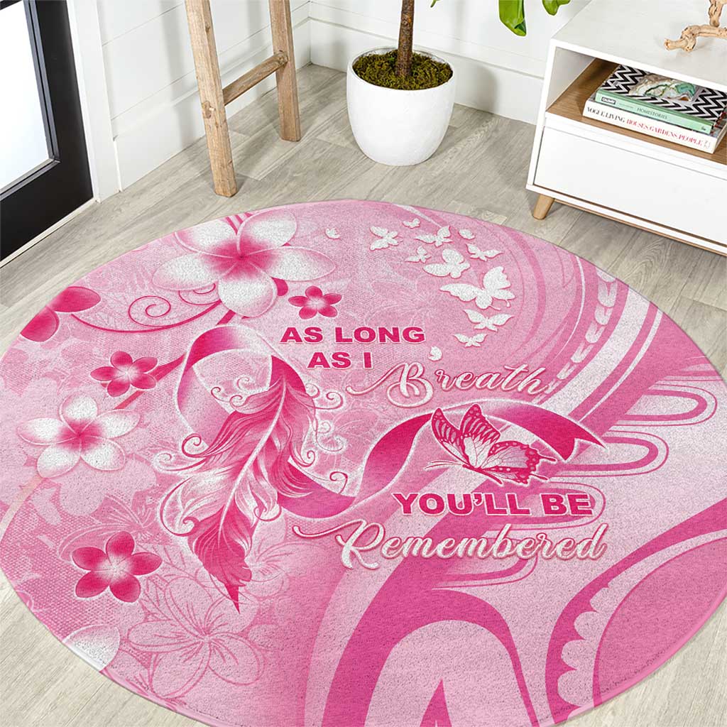 Memorial Pink Breast Cancer Awareness Round Carpet Plumeria Floral Tribal Pattern - Polynesian Pride
