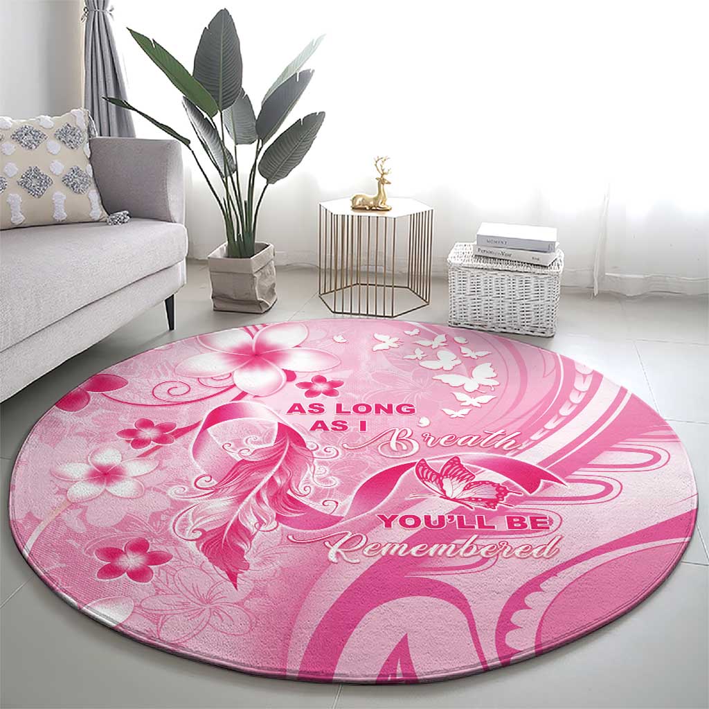 Memorial Pink Breast Cancer Awareness Round Carpet Plumeria Floral Tribal Pattern - Polynesian Pride