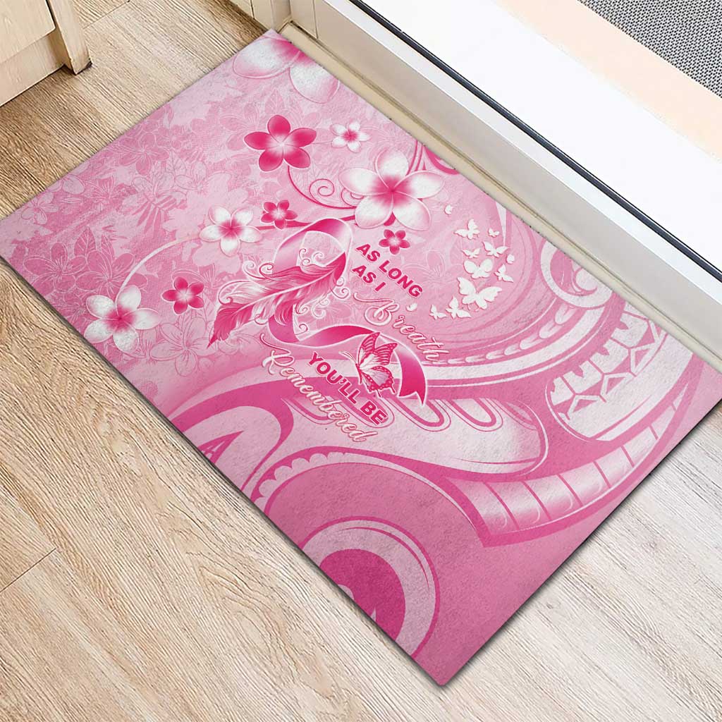Memorial Pink Breast Cancer Awareness Rubber Doormat Plumeria Floral Tribal Pattern - Polynesian Pride