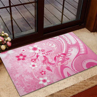 Memorial Pink Breast Cancer Awareness Rubber Doormat Plumeria Floral Tribal Pattern - Polynesian Pride