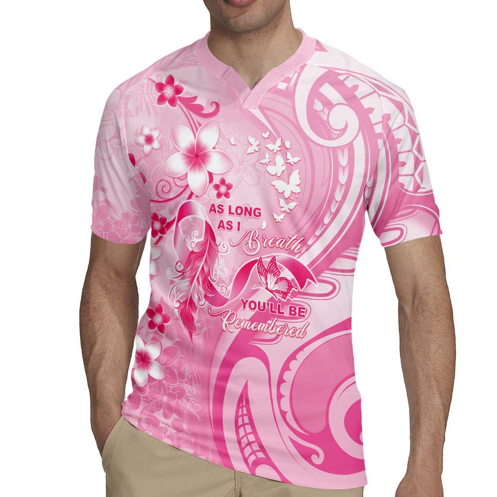Personalised Memorial Pink Breast Cancer Awareness Rugby Jersey Plumeria Floral Tribal Pattern - Polynesian Pride