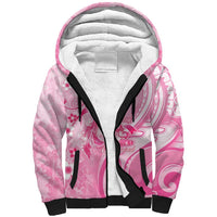 Personalised Memorial Pink Breast Cancer Awareness Sherpa Hoodie Plumeria Floral Tribal Pattern - Polynesian Pride