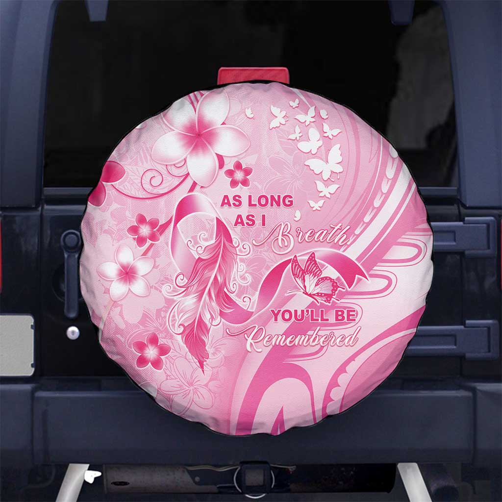 Memorial Pink Breast Cancer Awareness Spare Tire Cover Plumeria Floral Tribal Pattern - Polynesian Pride