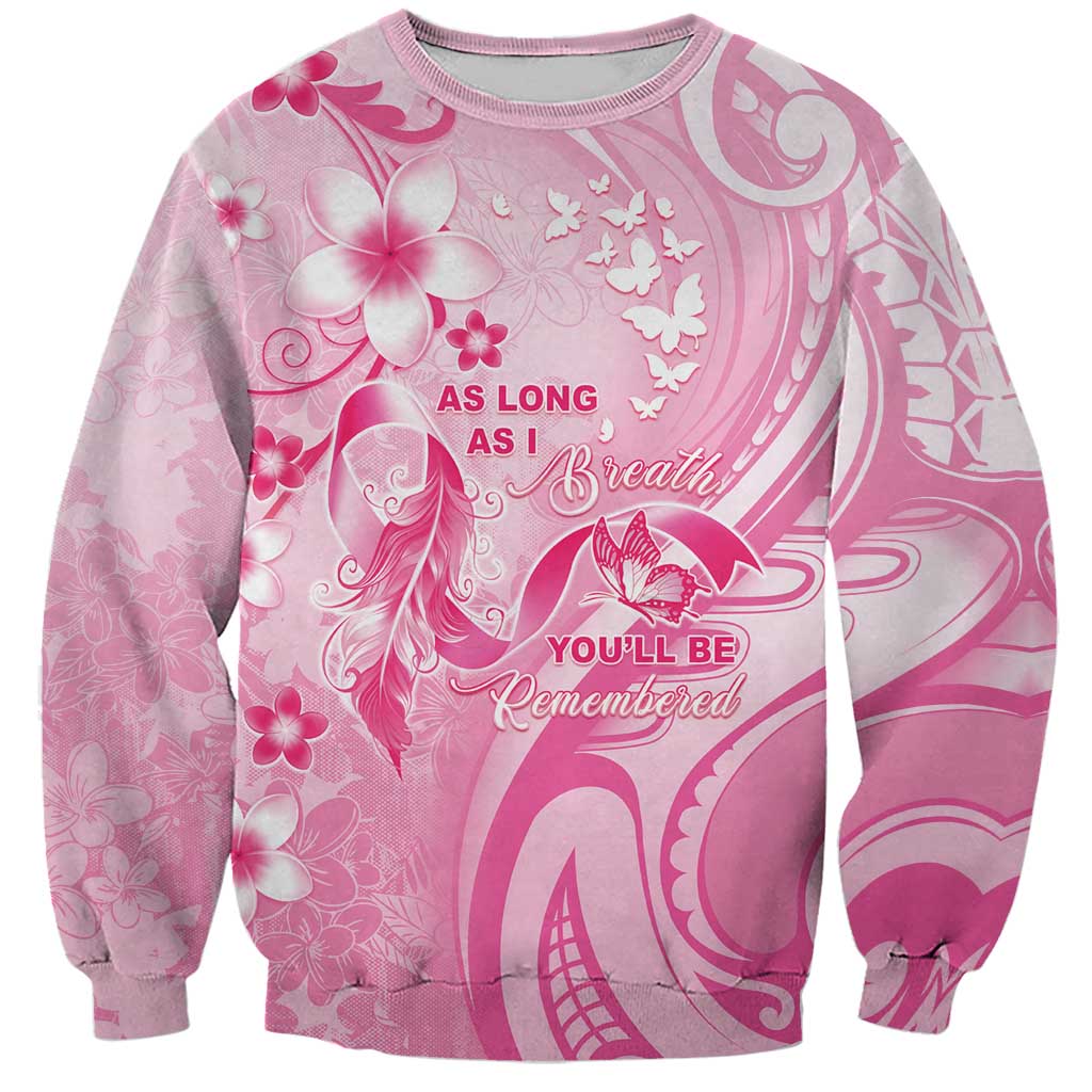 Personalised Memorial Pink Breast Cancer Awareness Sweatshirt Plumeria Floral Tribal Pattern - Polynesian Pride
