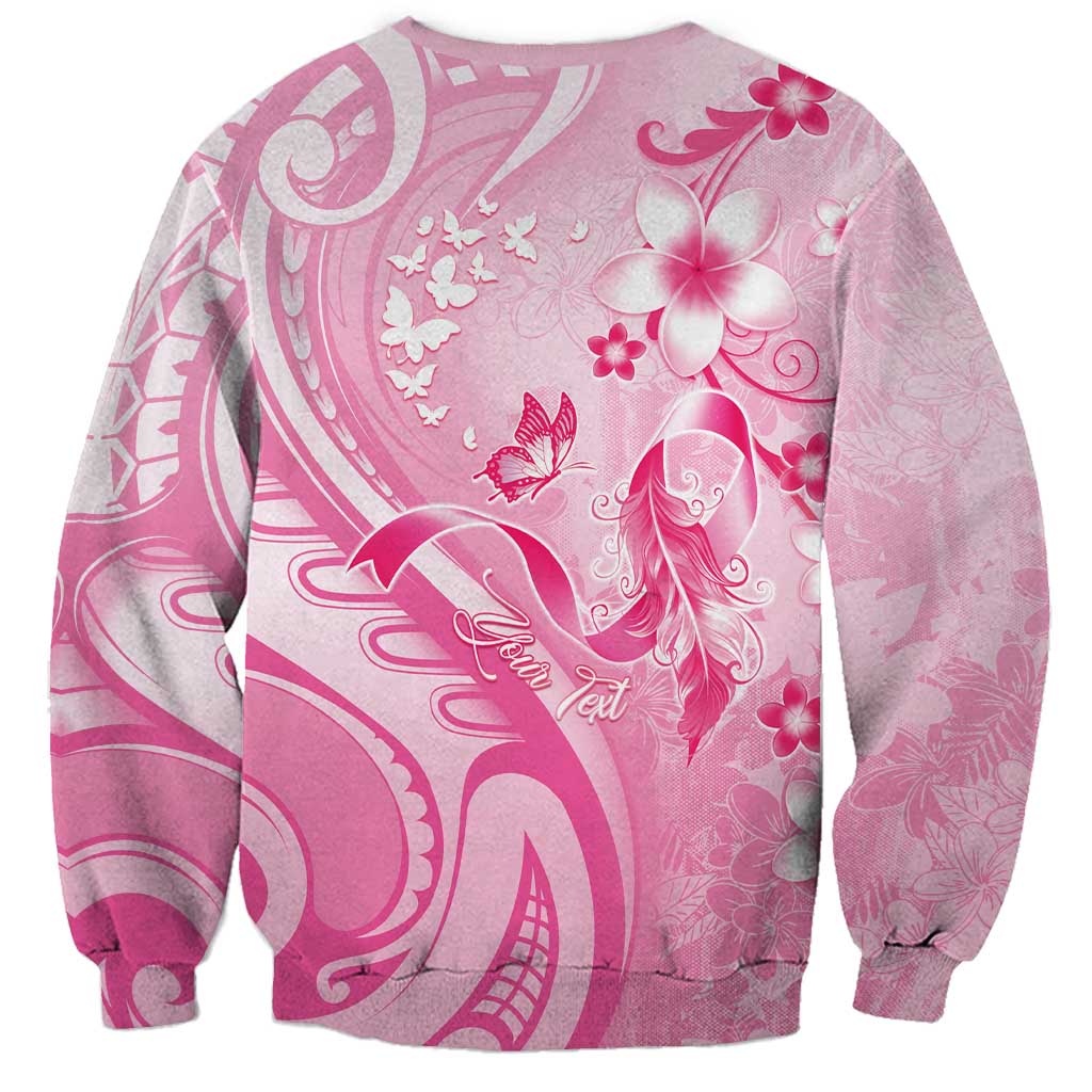 Personalised Memorial Pink Breast Cancer Awareness Sweatshirt Plumeria Floral Tribal Pattern - Polynesian Pride