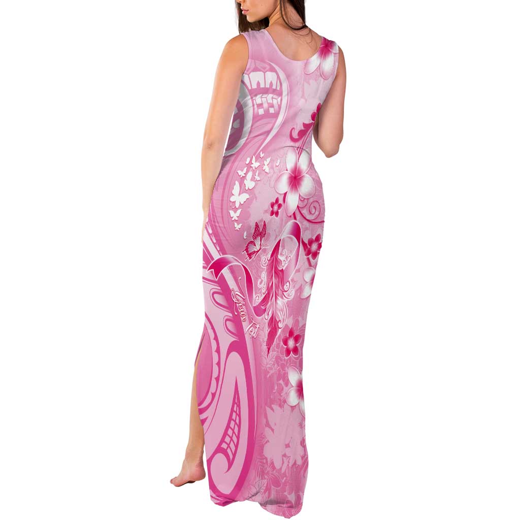 Personalised Memorial Pink Breast Cancer Awareness Tank Maxi Dress Plumeria Floral Tribal Pattern - Polynesian Pride