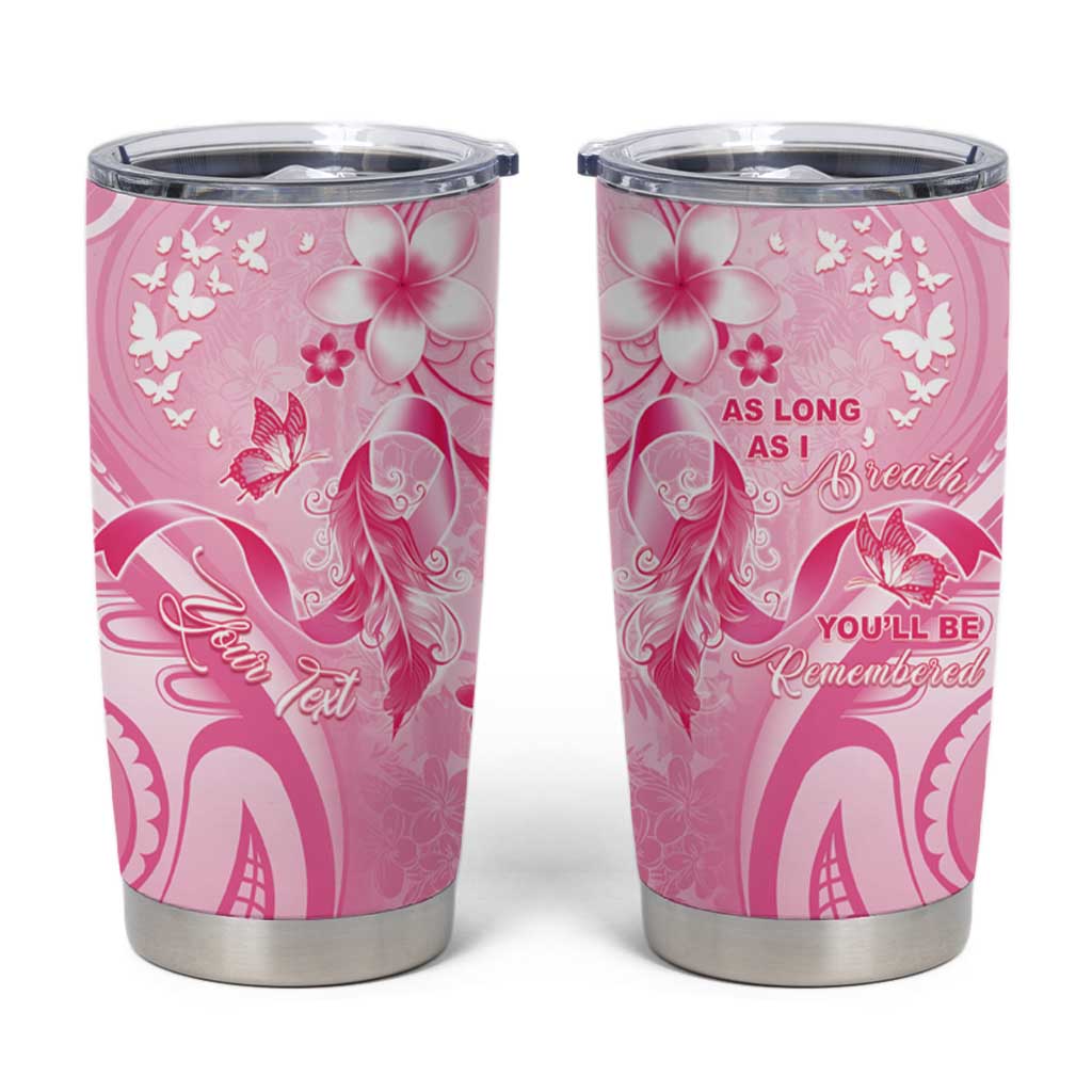 Personalised Memorial Pink Breast Cancer Awareness Tumbler Cup Plumeria Floral Tribal Pattern - Polynesian Pride