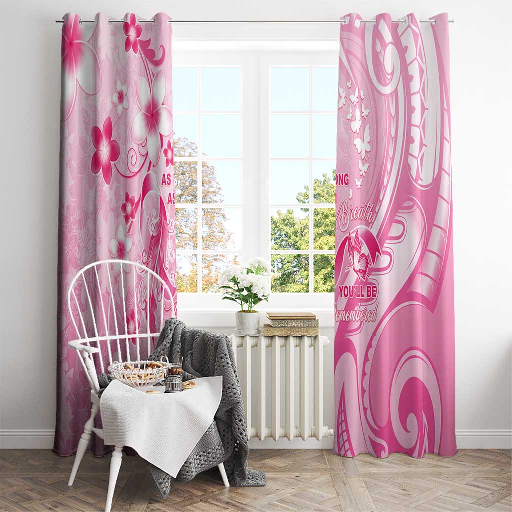 Memorial Pink Breast Cancer Awareness Window Curtain Plumeria Floral Tribal Pattern - Polynesian Pride