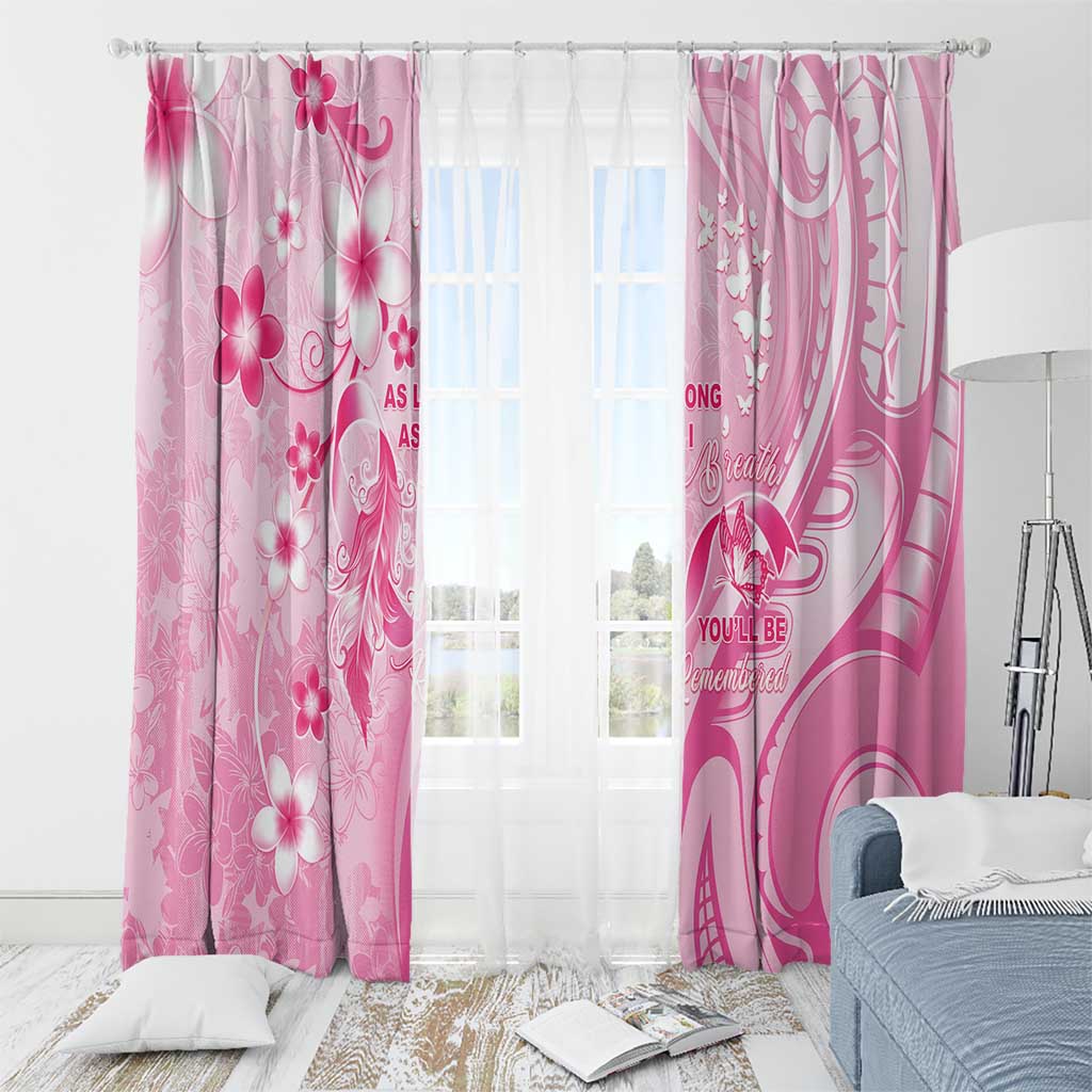 Memorial Pink Breast Cancer Awareness Window Curtain Plumeria Floral Tribal Pattern - Polynesian Pride