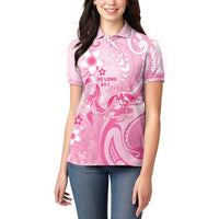 Personalised Memorial Pink Breast Cancer Awareness Women Polo Shirt Plumeria Floral Tribal Pattern - Polynesian Pride