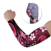 Personalised Memorial Breast Cancer Awareness Arm Sleeves Plumeria Floral Tribal Pattern - Polynesian Pride