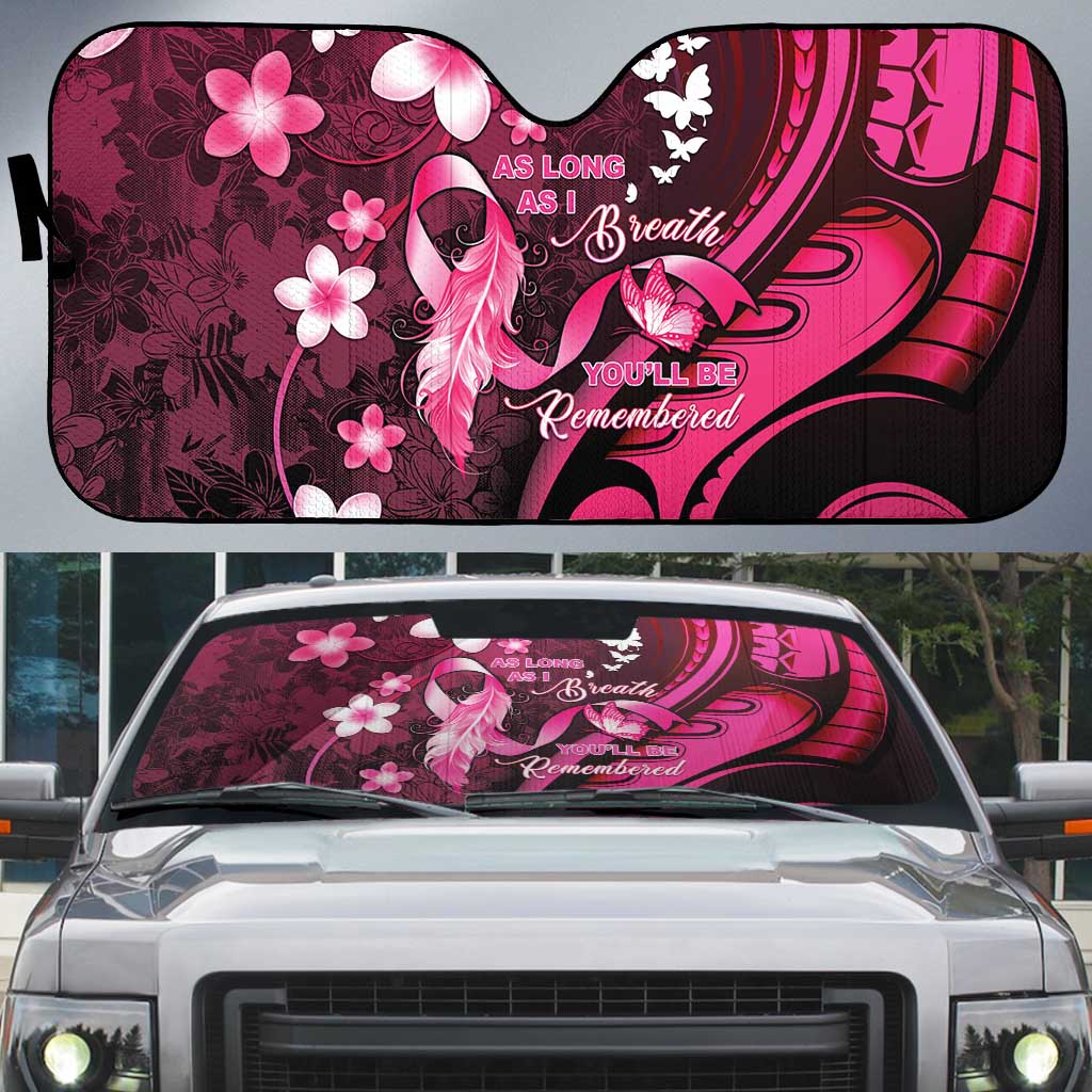 Memorial Breast Cancer Awareness Auto Sun Shade Plumeria Floral Tribal Pattern - Polynesian Pride