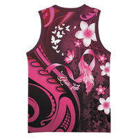 Personalised Memorial Breast Cancer Awareness Basketball Jersey Plumeria Floral Tribal Pattern - Polynesian Pride