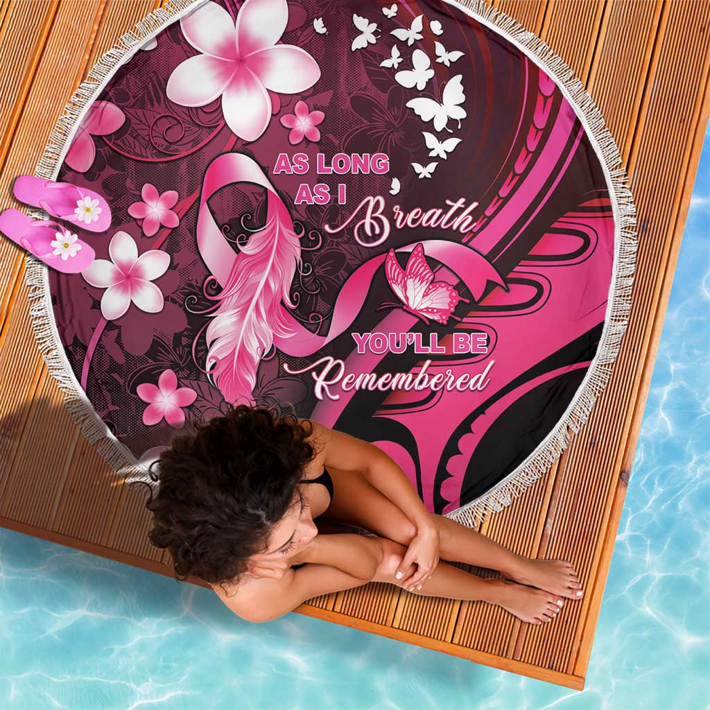 Memorial Breast Cancer Awareness Beach Blanket Plumeria Floral Tribal Pattern - Polynesian Pride