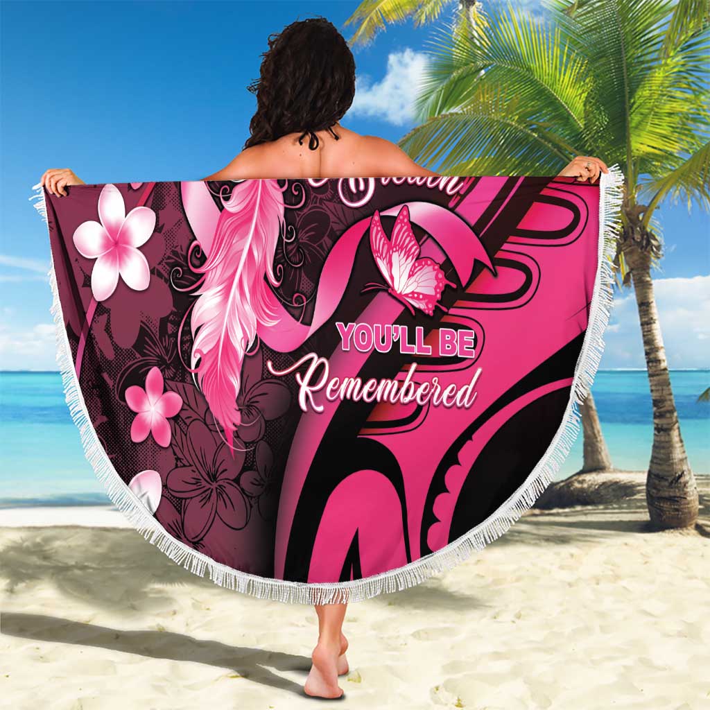 Memorial Breast Cancer Awareness Beach Blanket Plumeria Floral Tribal Pattern - Polynesian Pride