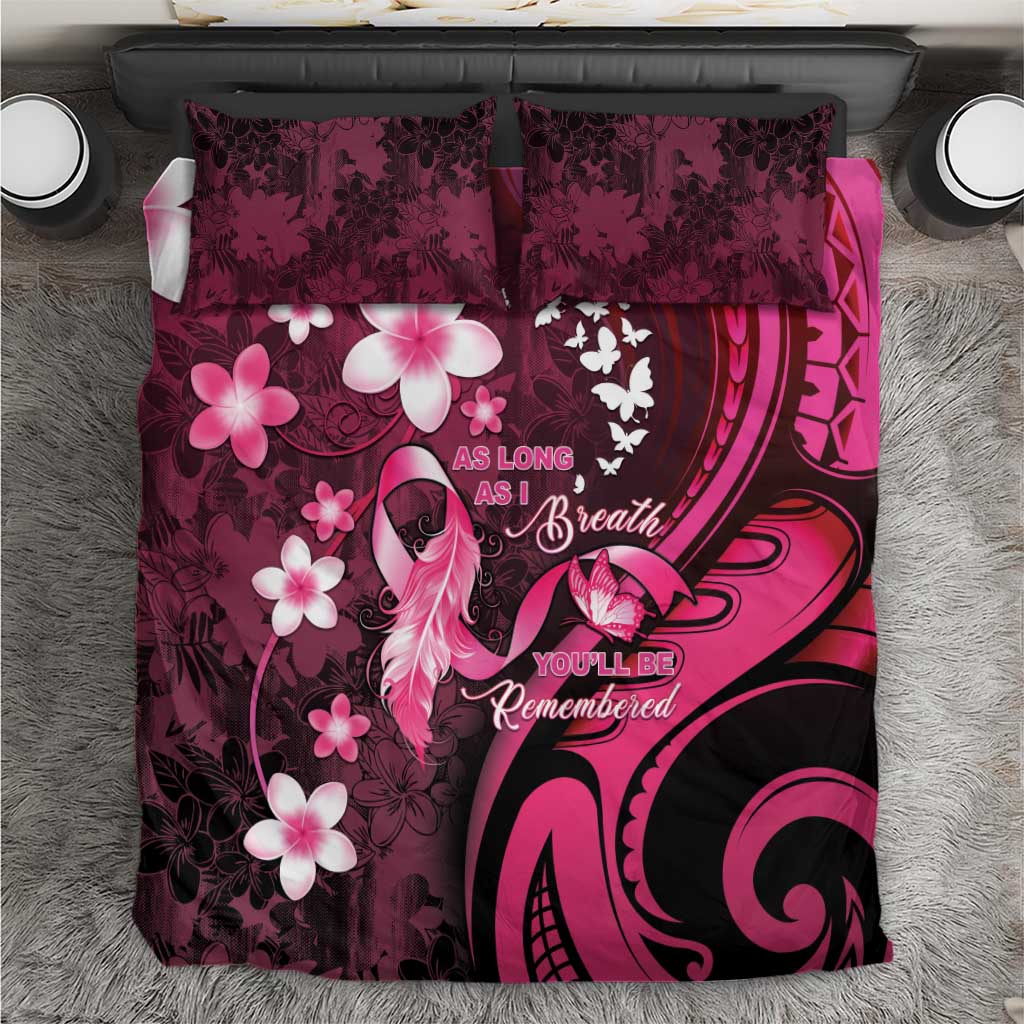 Memorial Breast Cancer Awareness Bedding Set Plumeria Floral Tribal Pattern - Polynesian Pride