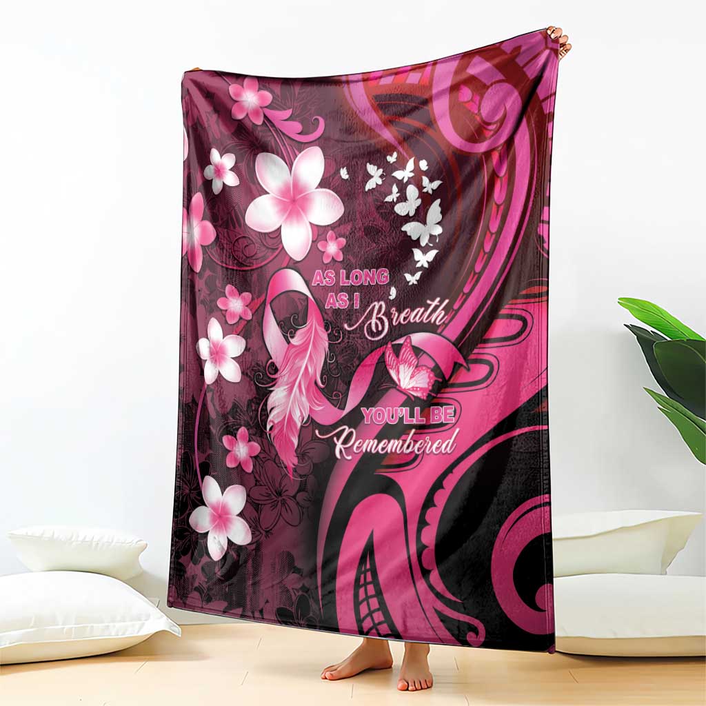 Memorial Breast Cancer Awareness Blanket Plumeria Floral Tribal Pattern - Polynesian Pride