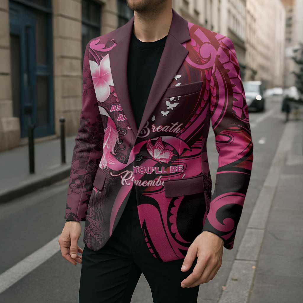 Personalised Memorial Breast Cancer Awareness Blazer Plumeria Floral Tribal Pattern - Polynesian Pride