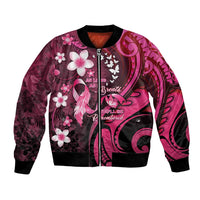 Personalised Memorial Breast Cancer Awareness Bomber Jacket Plumeria Floral Tribal Pattern - Polynesian Pride
