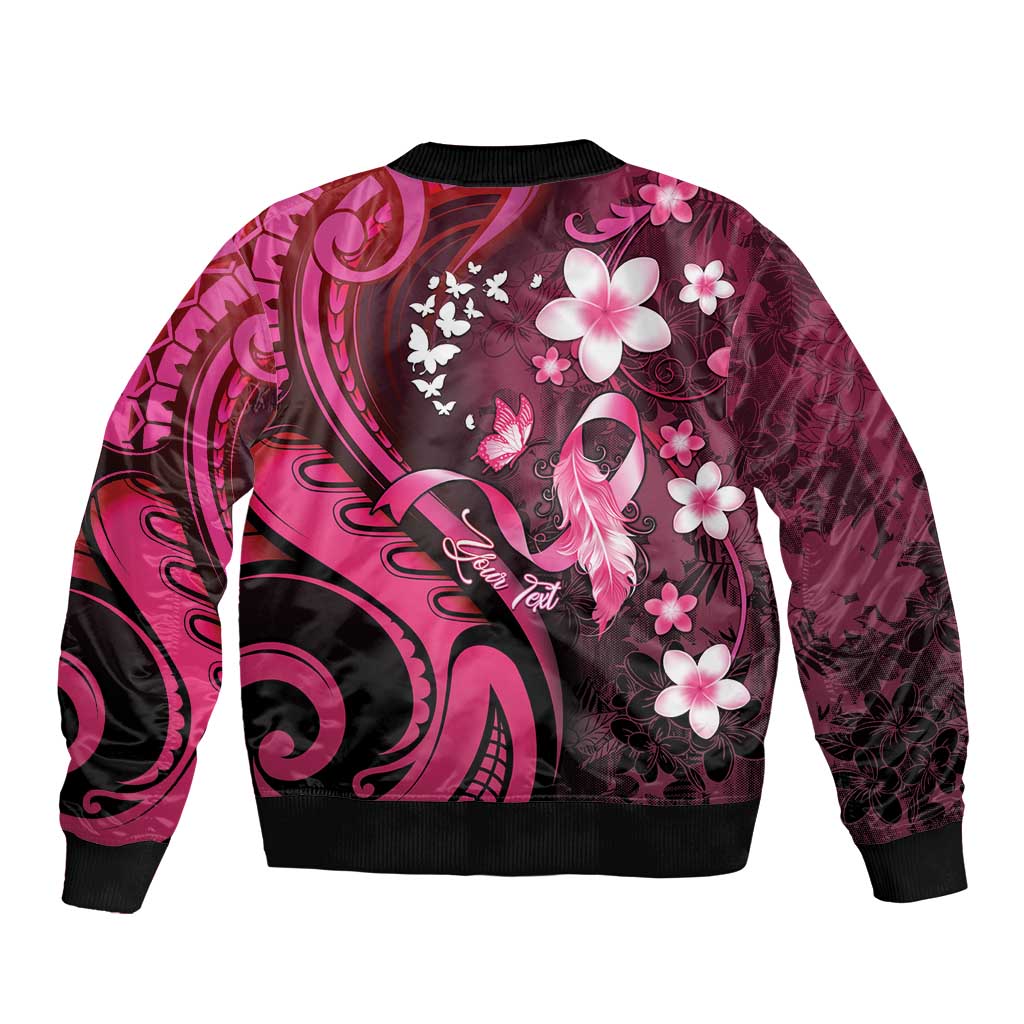 Personalised Memorial Breast Cancer Awareness Bomber Jacket Plumeria Floral Tribal Pattern - Polynesian Pride