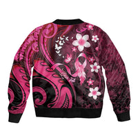 Personalised Memorial Breast Cancer Awareness Bomber Jacket Plumeria Floral Tribal Pattern - Polynesian Pride