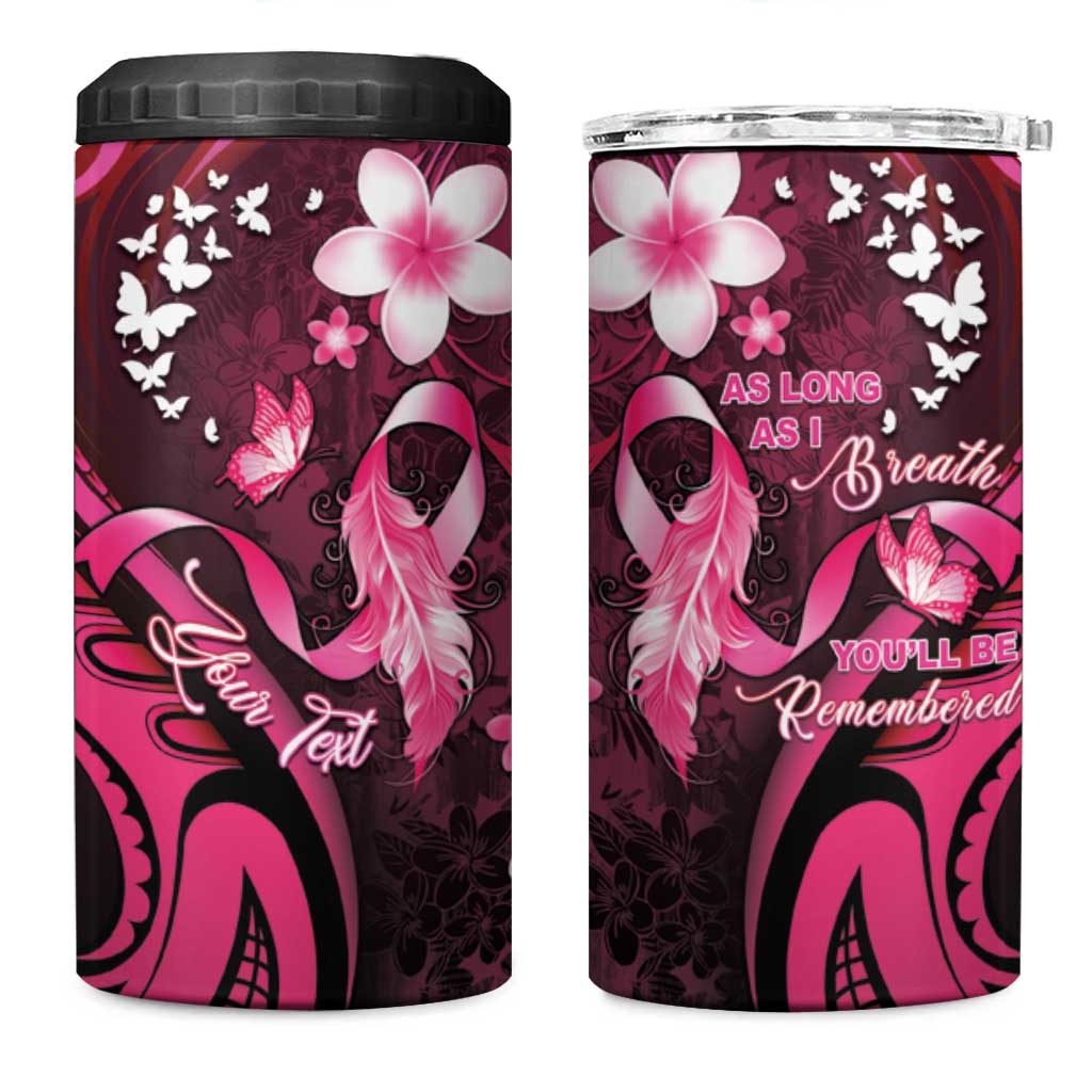 Personalised Memorial Breast Cancer Awareness 4 in 1 Can Cooler Tumbler Plumeria Floral Tribal Pattern - Polynesian Pride