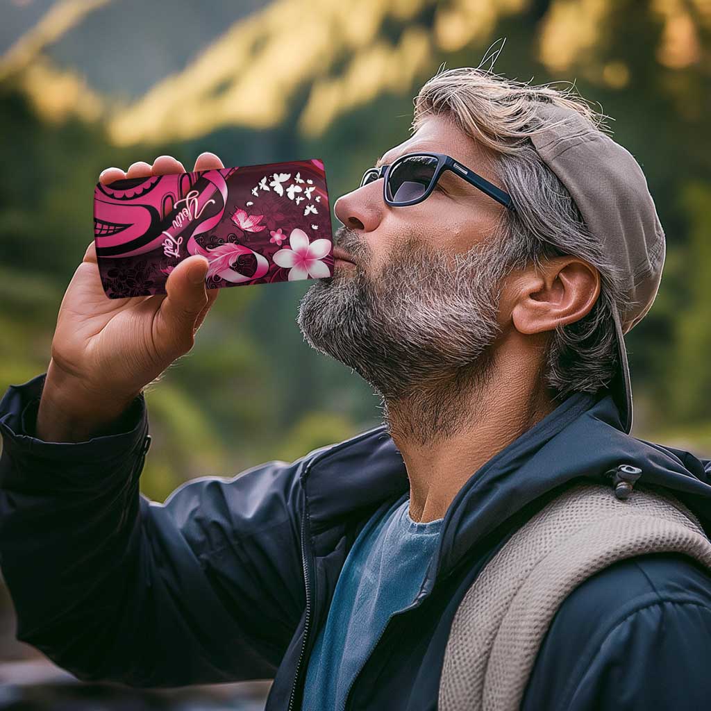 Personalised Memorial Breast Cancer Awareness 4 in 1 Can Cooler Tumbler Plumeria Floral Tribal Pattern - Polynesian Pride