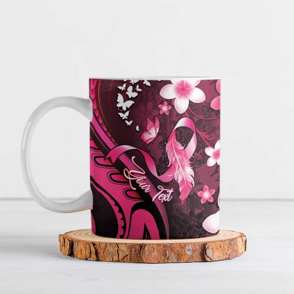 Personalised Memorial Breast Cancer Awareness Ceramic Mug Plumeria Floral Tribal Pattern - Polynesian Pride