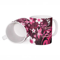 Personalised Memorial Breast Cancer Awareness Ceramic Mug Plumeria Floral Tribal Pattern - Polynesian Pride