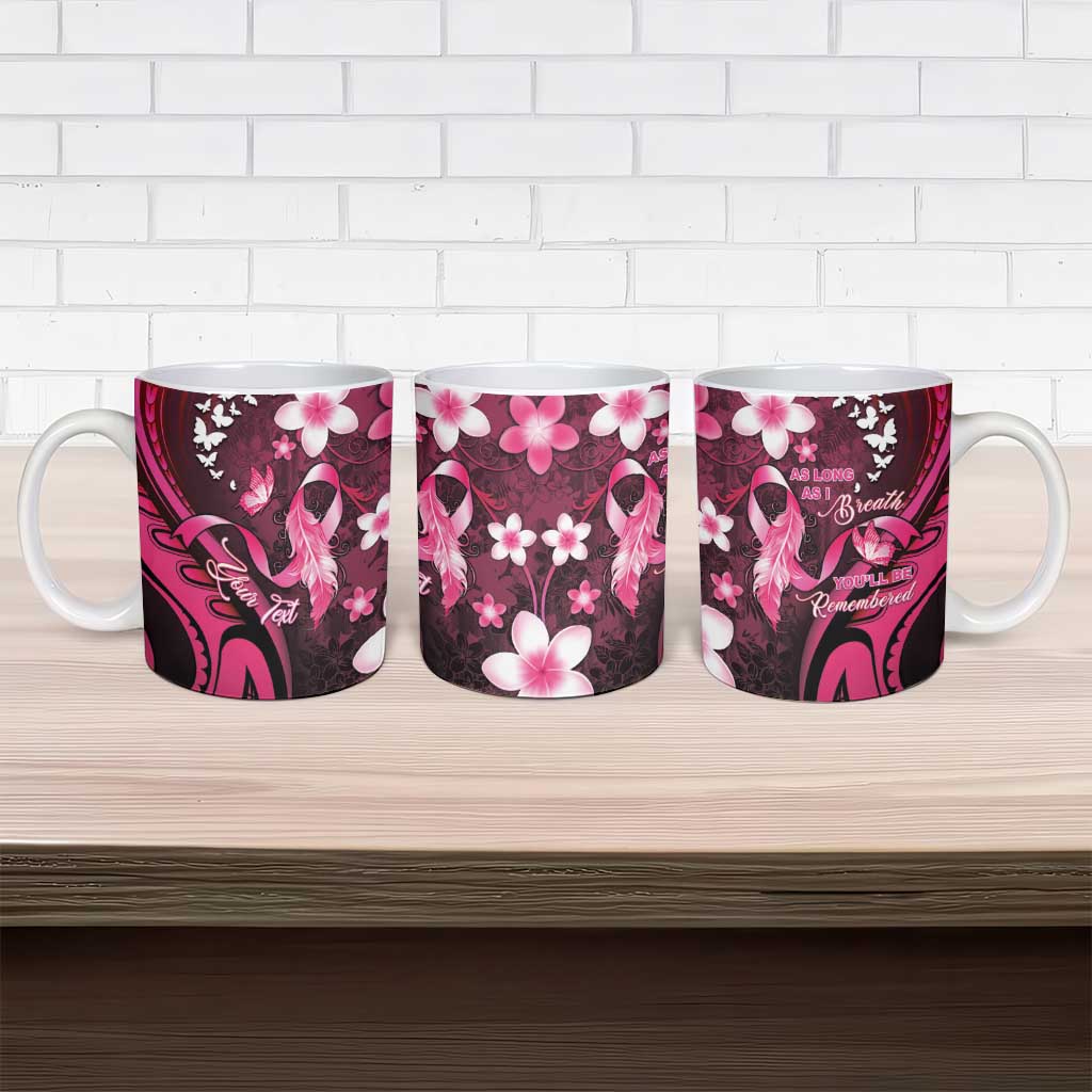 Personalised Memorial Breast Cancer Awareness Ceramic Mug Plumeria Floral Tribal Pattern - Polynesian Pride