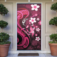 Personalised Memorial Breast Cancer Awareness Door Cover Plumeria Floral Tribal Pattern - Polynesian Pride
