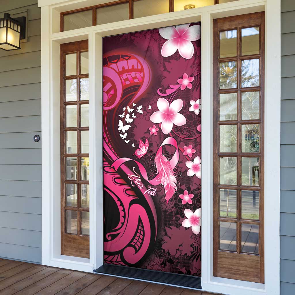 Personalised Memorial Breast Cancer Awareness Door Cover Plumeria Floral Tribal Pattern - Polynesian Pride