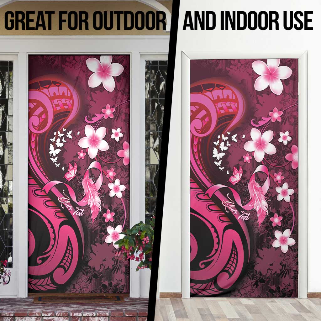 Personalised Memorial Breast Cancer Awareness Door Cover Plumeria Floral Tribal Pattern - Polynesian Pride