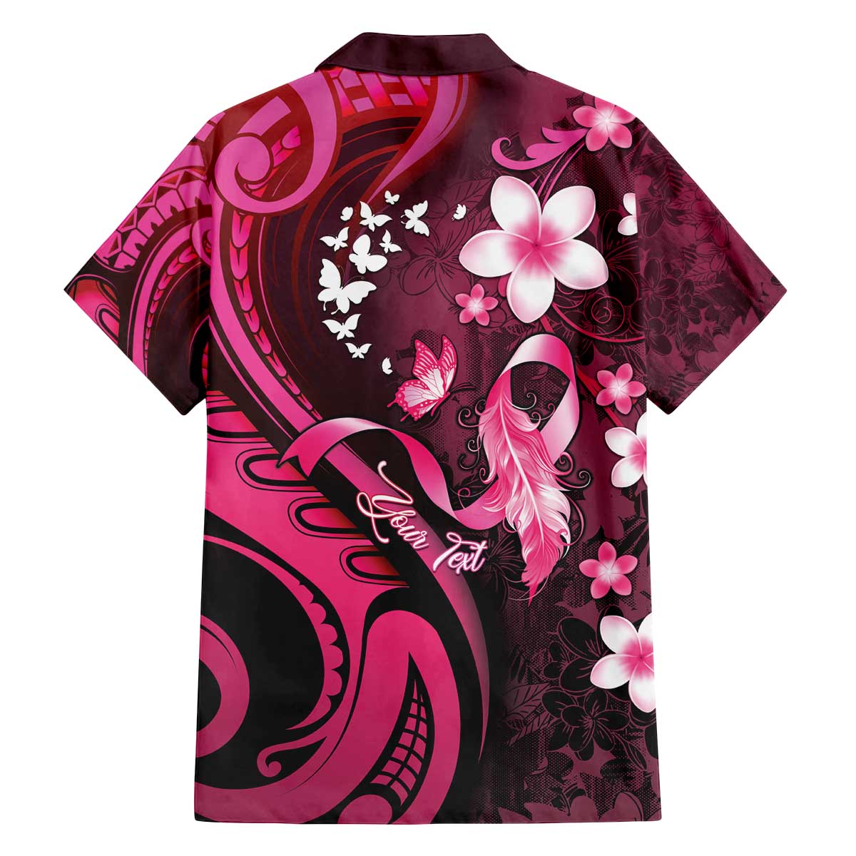 Personalised Memorial Breast Cancer Awareness Family Matching Off The Shoulder Long Sleeve Dress and Hawaiian Shirt Plumeria Floral Tribal Pattern - Polynesian Pride