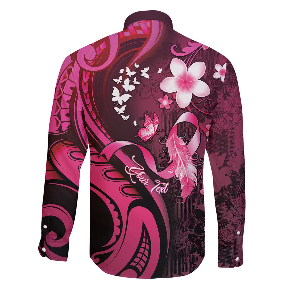 Personalised Memorial Breast Cancer Awareness Family Matching Off The Shoulder Long Sleeve Dress and Hawaiian Shirt Plumeria Floral Tribal Pattern - Polynesian Pride