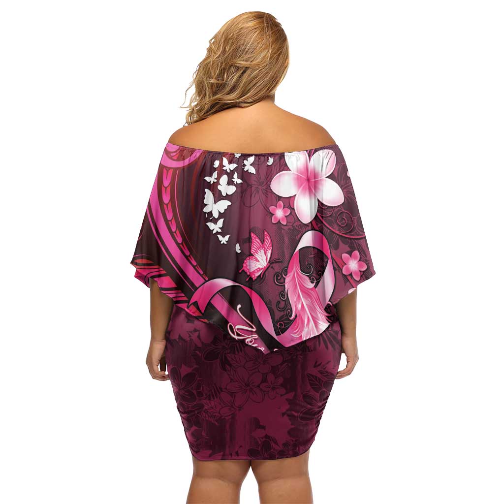 Personalised Memorial Breast Cancer Awareness Family Matching Off Shoulder Short Dress and Hawaiian Shirt Plumeria Floral Tribal Pattern - Polynesian Pride