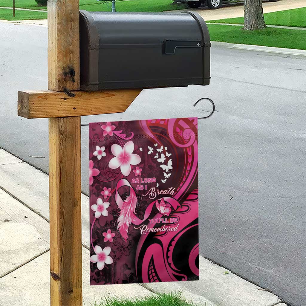 Memorial Breast Cancer Awareness Garden Flag Plumeria Floral Tribal Pattern - Polynesian Pride