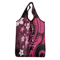 Memorial Breast Cancer Awareness Grocery Bag Plumeria Floral Tribal Pattern - Polynesian Pride