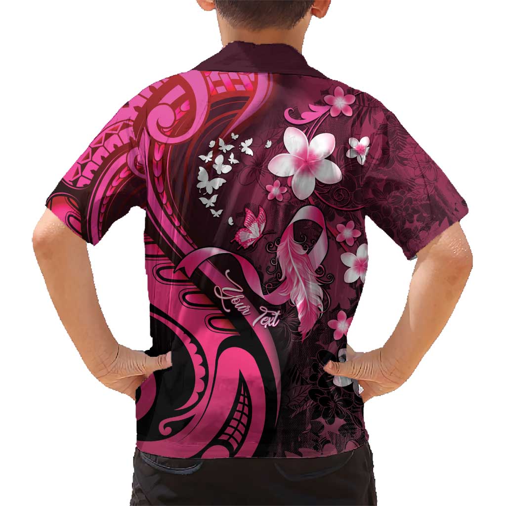 Personalised Memorial Breast Cancer Awareness Hawaiian Shirt Plumeria Floral Tribal Pattern - Polynesian Pride