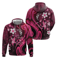 Personalised Memorial Breast Cancer Awareness Hoodie Plumeria Floral Tribal Pattern - Polynesian Pride