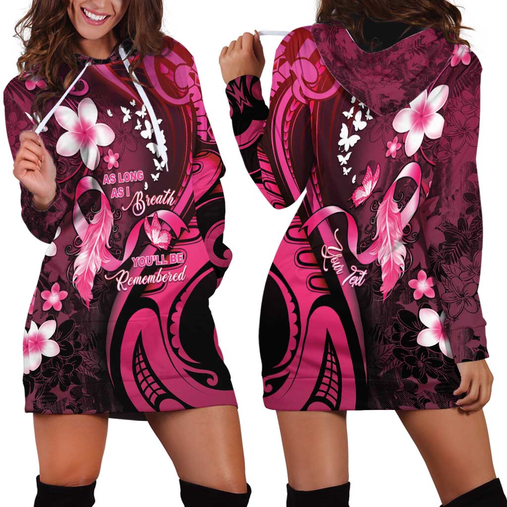 Personalised Memorial Breast Cancer Awareness Hoodie Dress Plumeria Floral Tribal Pattern - Polynesian Pride