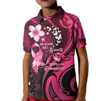 Personalised Memorial Breast Cancer Awareness Kid Polo Shirt Plumeria Floral Tribal Pattern - Polynesian Pride