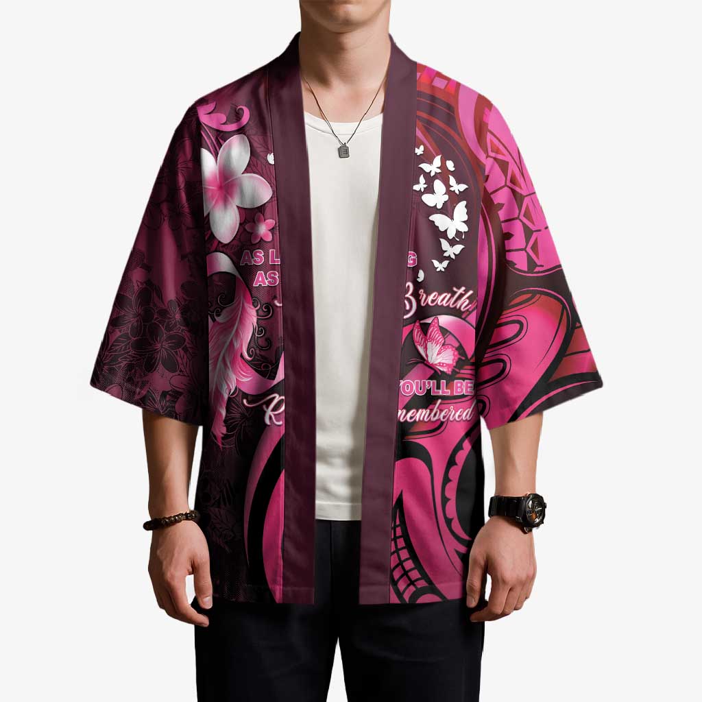Personalised Memorial Breast Cancer Awareness Kimono Plumeria Floral Tribal Pattern - Polynesian Pride