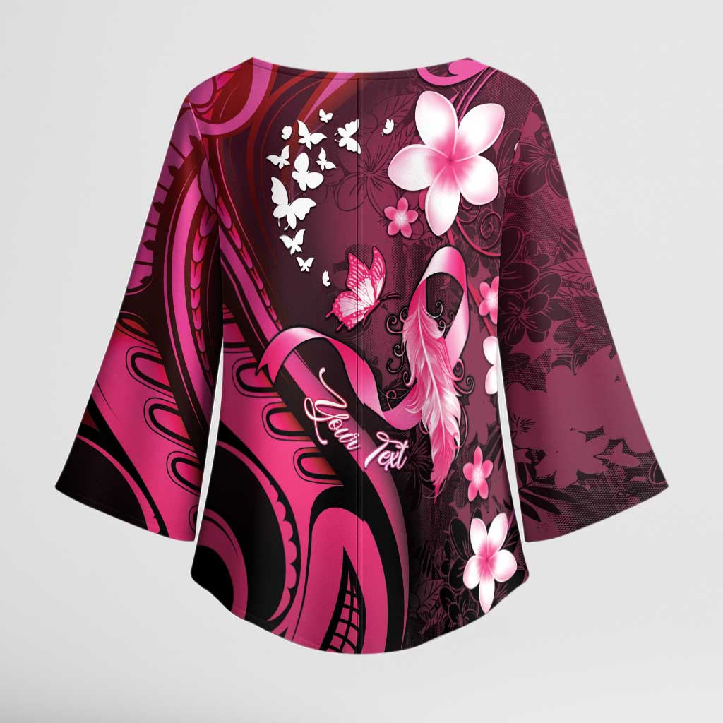 Personalised Memorial Breast Cancer Awareness Kimono Sleeve Blouse Plumeria Floral Tribal Pattern - Polynesian Pride