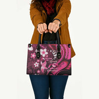 Memorial Breast Cancer Awareness Leather Bag Plumeria Floral Tribal Pattern - Polynesian Pride