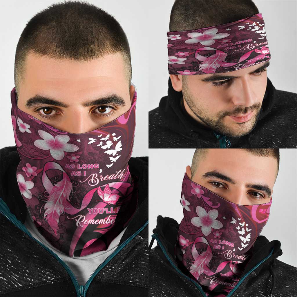 Memorial Breast Cancer Awareness Neck Gaiter Plumeria Floral Tribal Pattern - Polynesian Pride