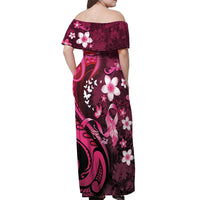 Personalised Memorial Breast Cancer Awareness Off Shoulder Maxi Dress Plumeria Floral Tribal Pattern - Polynesian Pride