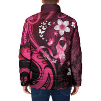 Personalised Memorial Breast Cancer Awareness Padded Jacket Plumeria Floral Tribal Pattern - Polynesian Pride