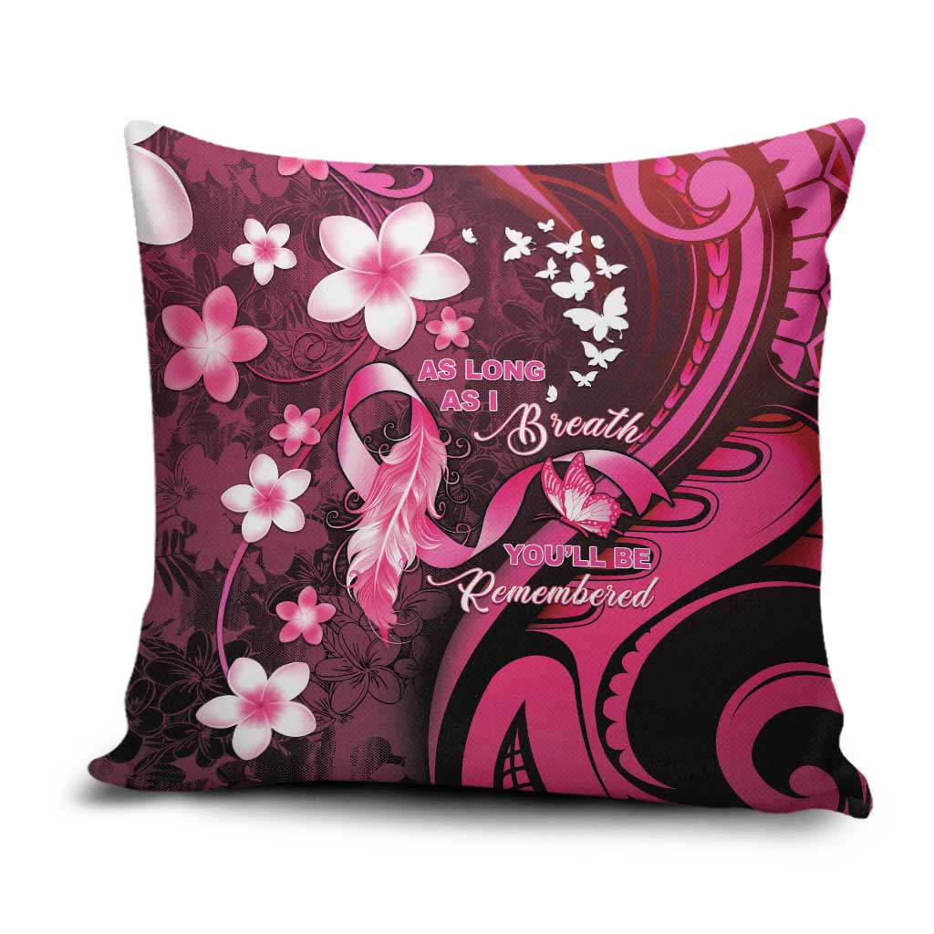 Memorial Breast Cancer Awareness Pillow Cover Plumeria Floral Tribal Pattern - Polynesian Pride