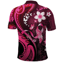 Personalised Memorial Breast Cancer Awareness Polo Shirt Plumeria Floral Tribal Pattern - Polynesian Pride
